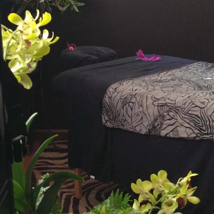 Massage table and flowers